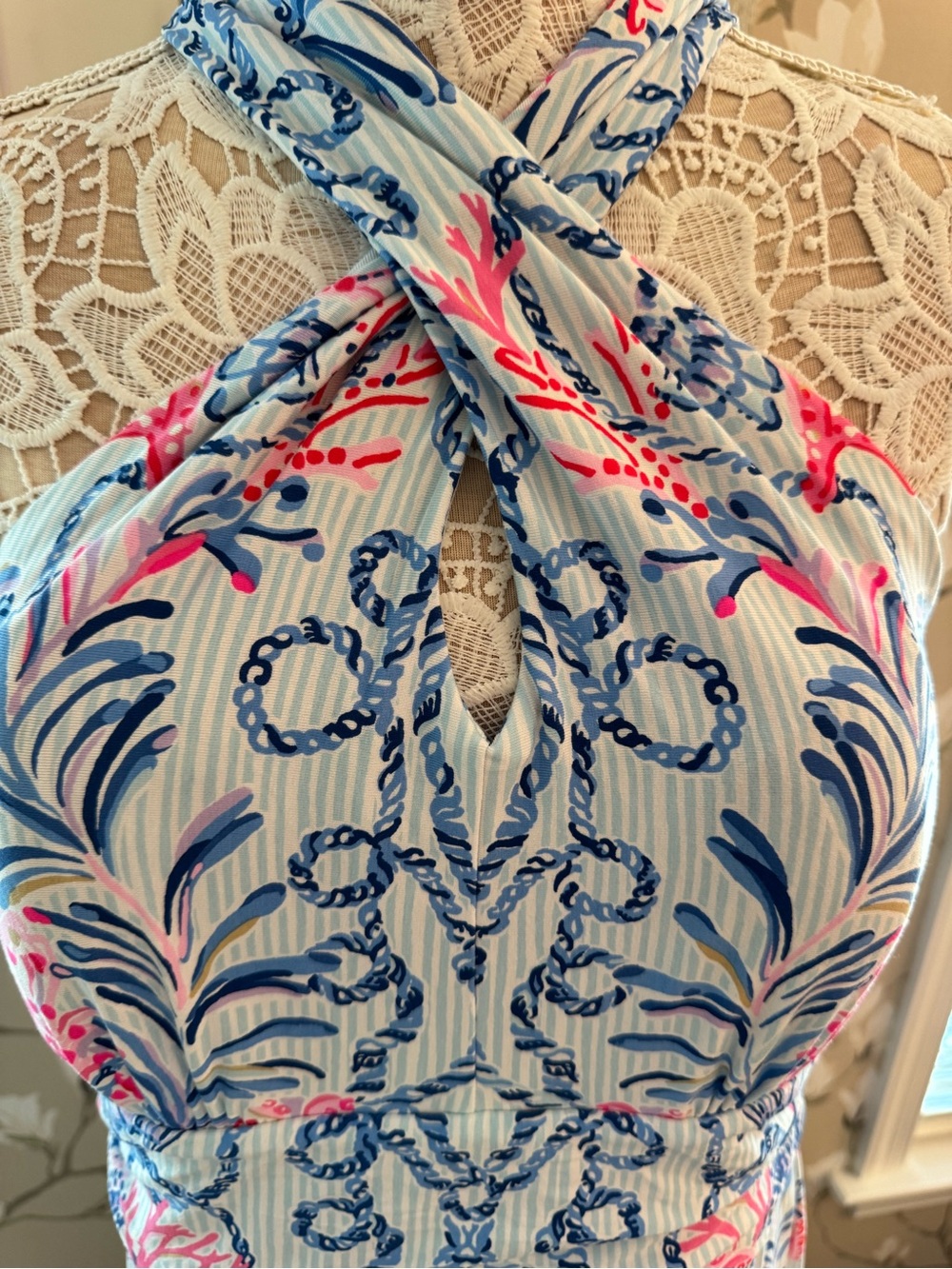 Lilly Pulitzer Classic Halter Maxi Dress with Blue and Pink Floral - Picture 2 of 4